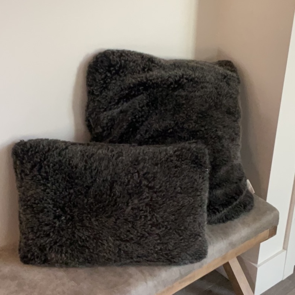 Black Plush Faux Fur Pillow covers .